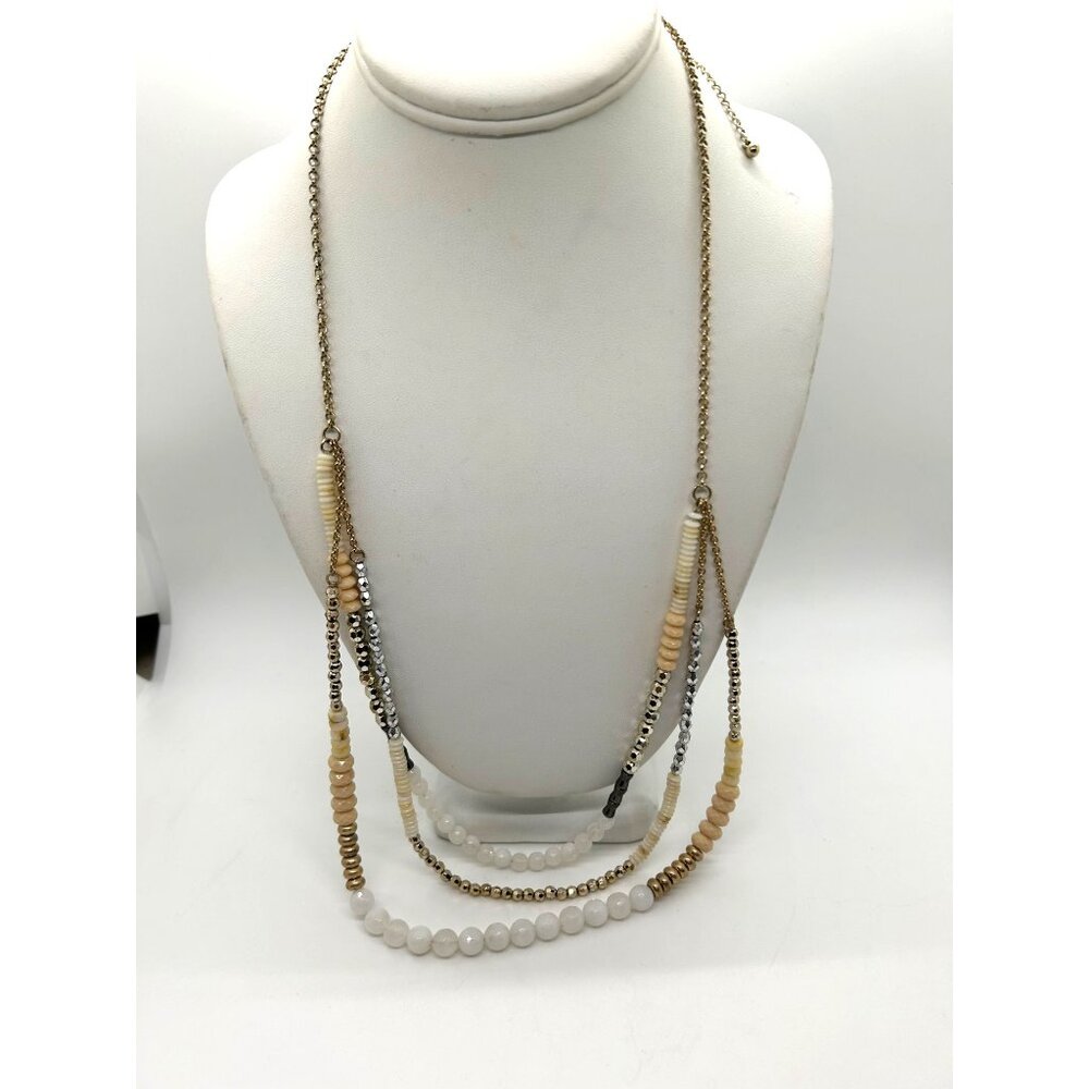 Lane Bryant Necklace Layered Beige White Silver-tone Beaded With Gold-tone 28 in - Picture 6 of 10